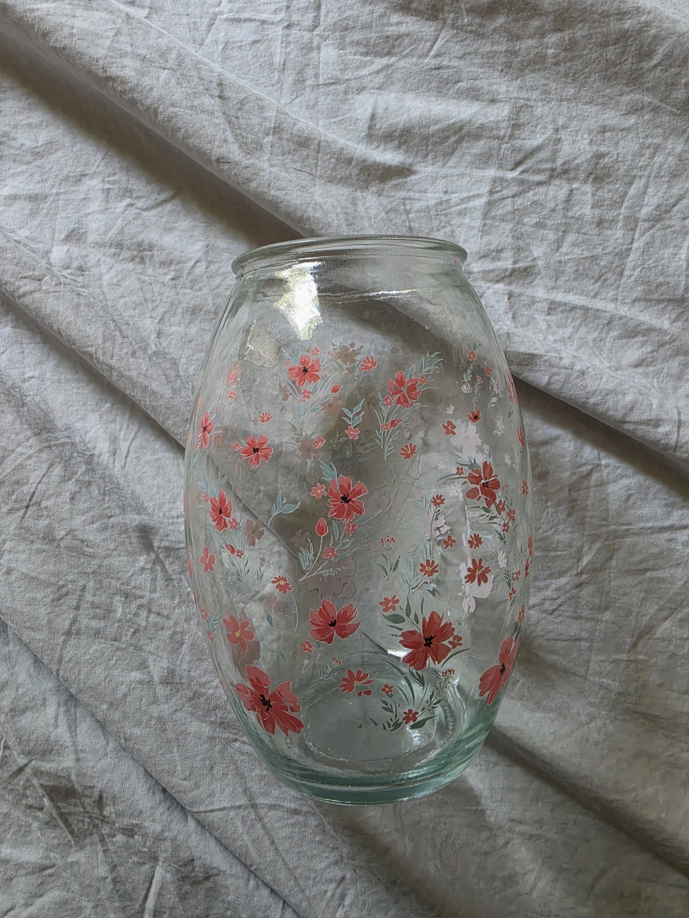 Glass Vase with Pink Floral Print
